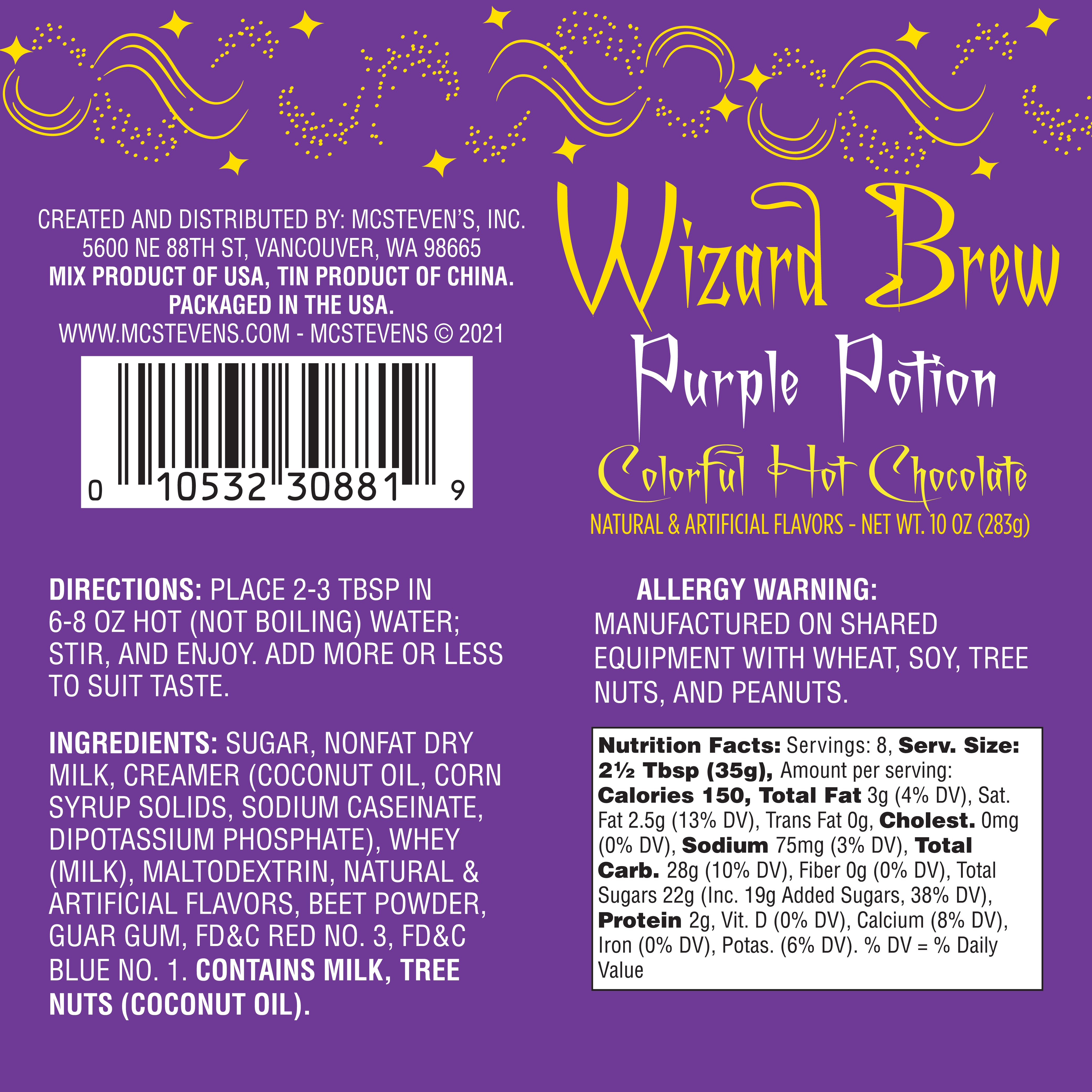 Wizard Brew Colorful Purple Hot Chocolate Cauldron (10oz Cauldron Tin)