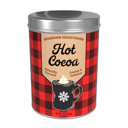 Season's Greetings Red Plaid Chocolate Hot Cocoa (16oz Round Tin)