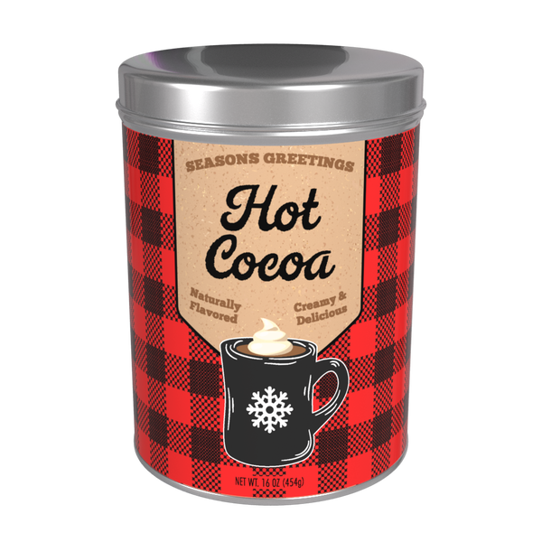 Season's Greetings Red Plaid Chocolate Hot Cocoa (16oz Round Tin)