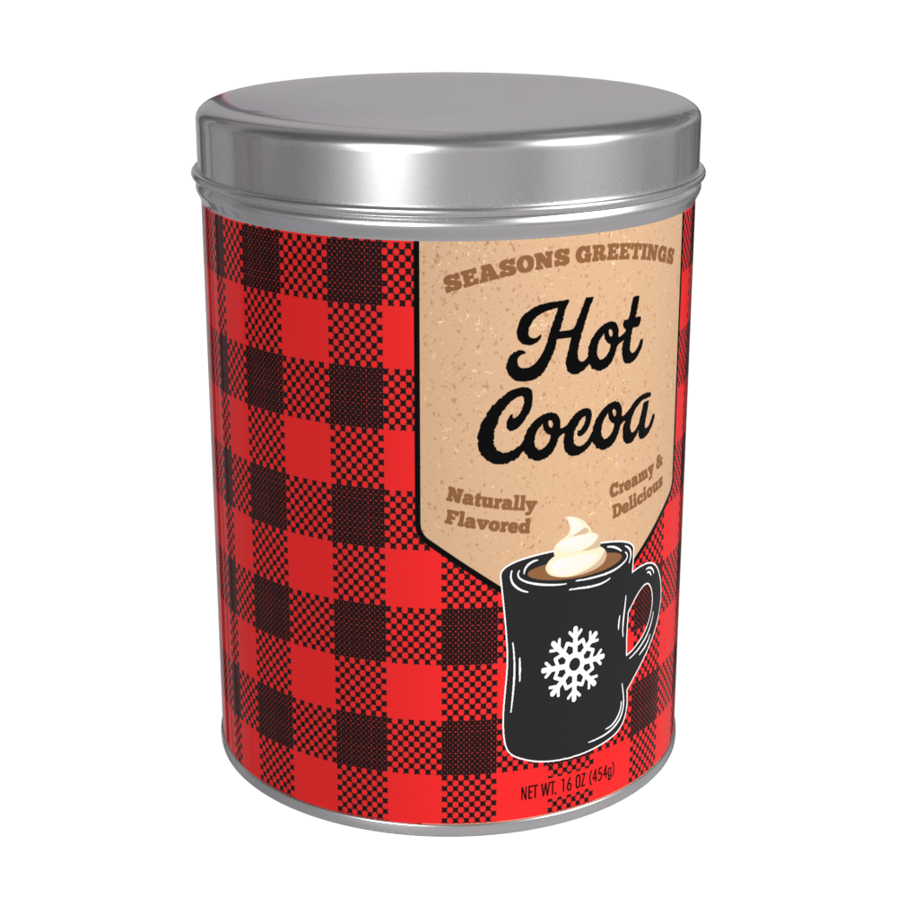 Season's Greetings Red Plaid Chocolate Hot Cocoa (16oz Round Tin)