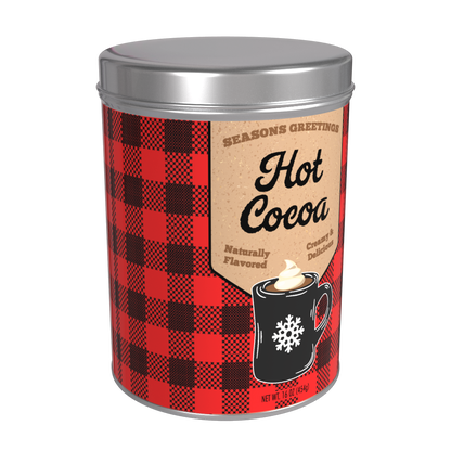 Season's Greetings Red Plaid Chocolate Hot Cocoa (16oz Round Tin)