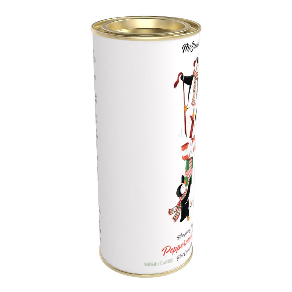 Penguins "Wrapping Fun" Peppermint Stick Cocoa (9oz Round Tin)