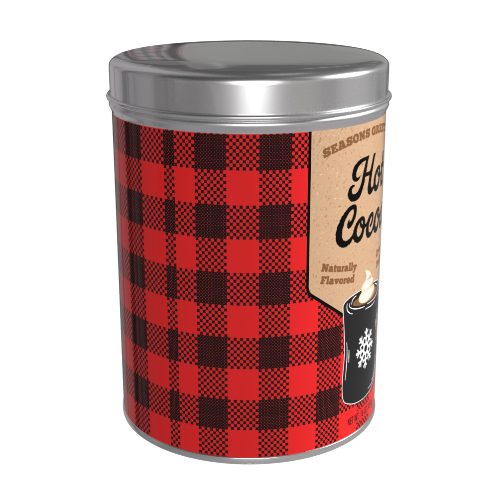 Season's Greetings Red Plaid Chocolate Hot Cocoa (16oz Round Tin)