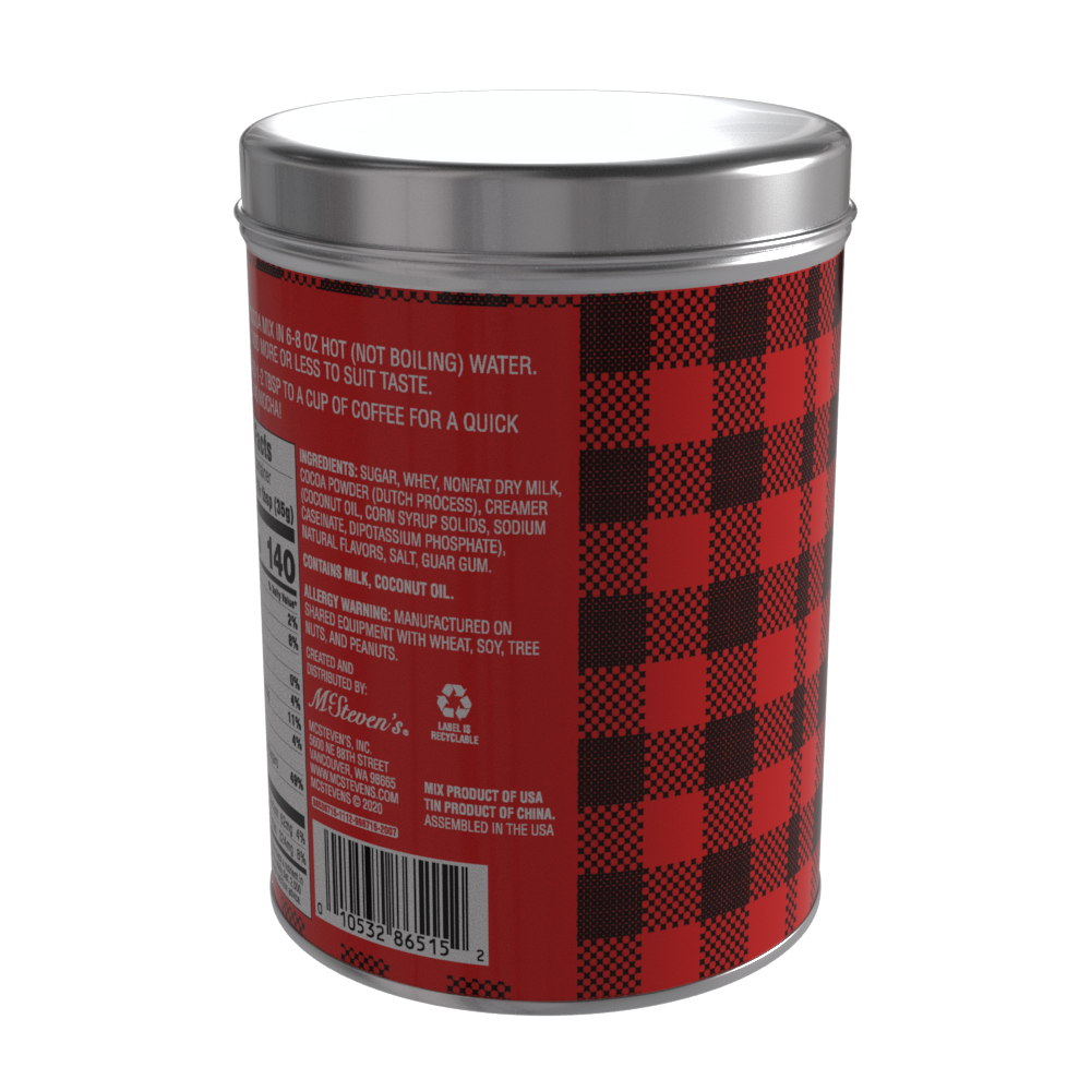 Season's Greetings Red Plaid Chocolate Hot Cocoa (16oz Round Tin)