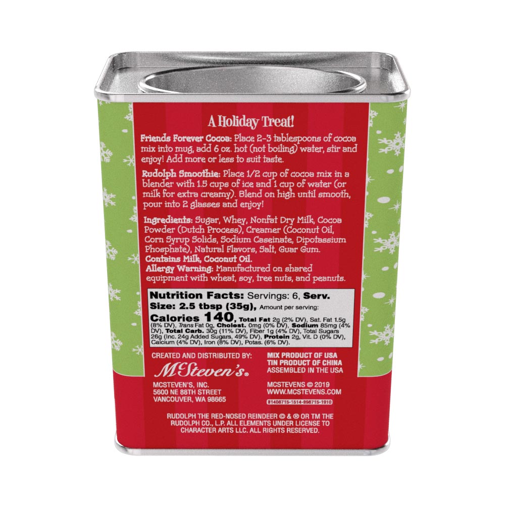 Rudolph The Red-Nosed Reindeer© Hermey & Rudolph's Friends Forever Chocolate Cocoa (8 oz Rectangle Tin)