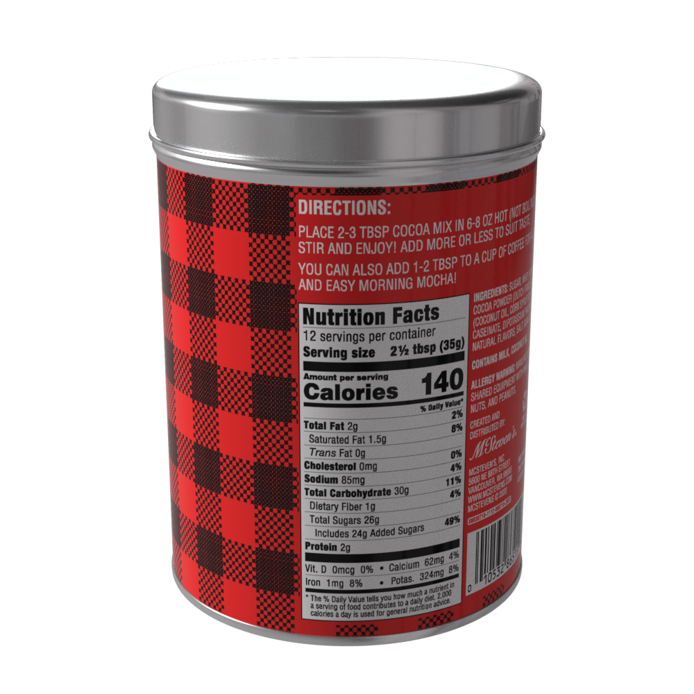 Season's Greetings Red Plaid Chocolate Hot Cocoa (16oz Round Tin)