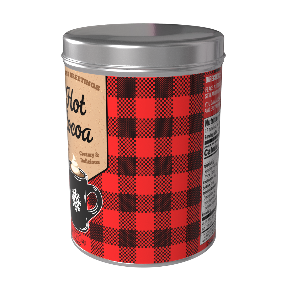 Season's Greetings Red Plaid Chocolate Hot Cocoa (16oz Round Tin)