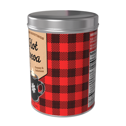 Season's Greetings Red Plaid Chocolate Hot Cocoa (16oz Round Tin)