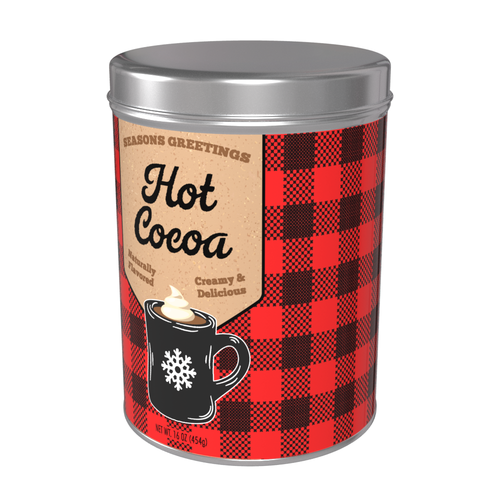 Season's Greetings Red Plaid Chocolate Hot Cocoa (16oz Round Tin)