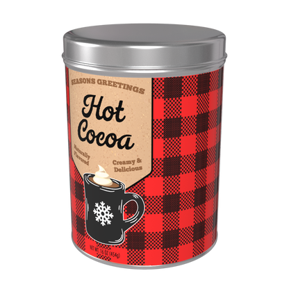 Season's Greetings Red Plaid Chocolate Hot Cocoa (16oz Round Tin)