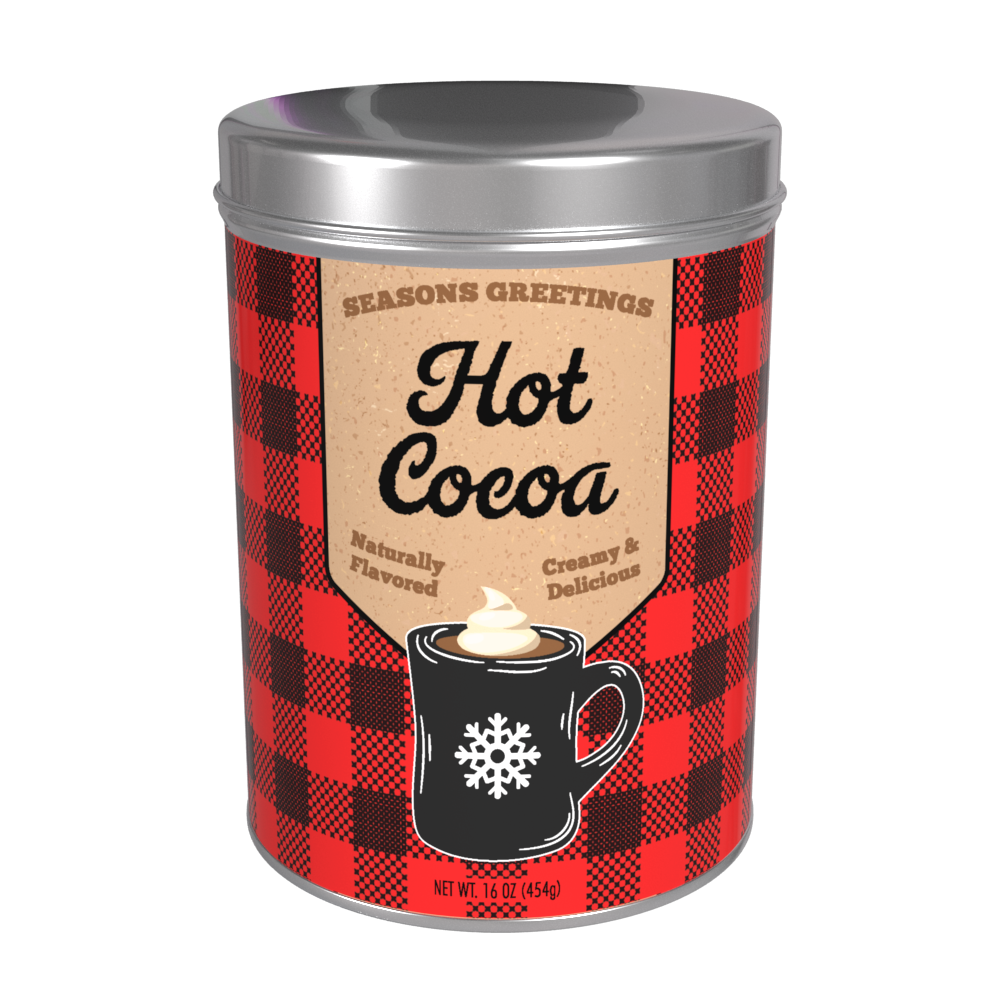 Season's Greetings Red Plaid Chocolate Hot Cocoa (16oz Round Tin)