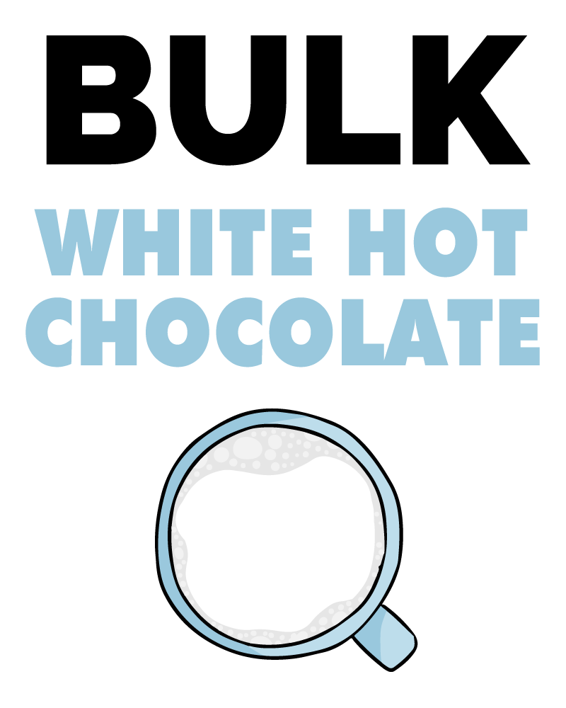 An image of McStevens' white hot chocolate in bulk. 